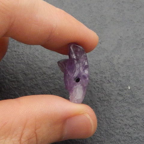 Natural Amethyst Carved Wolf Head Pendant Bead,23×17×9mm, 3.9g