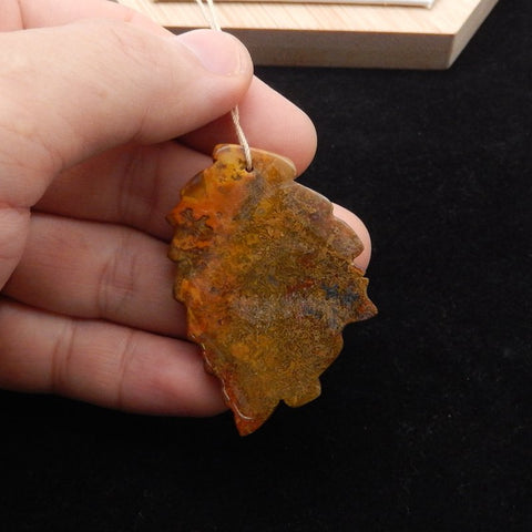 Natural Red Creek Jasper Carved Indian Culture Pendant Bead 52x41x10mm, 17.7g