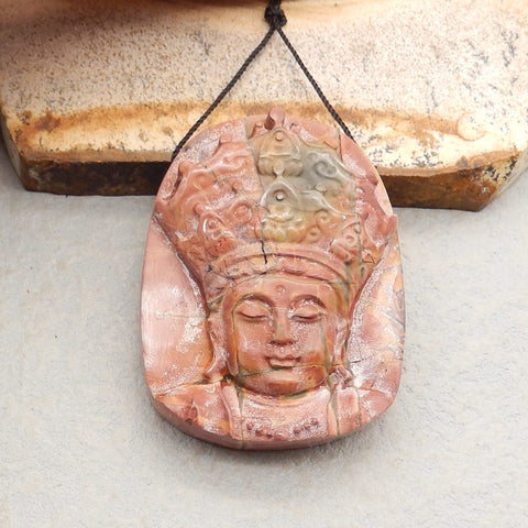 Natural Red Creek Jasper Carved Buddha Pendant Bead 44*34*12mm, 29.8g