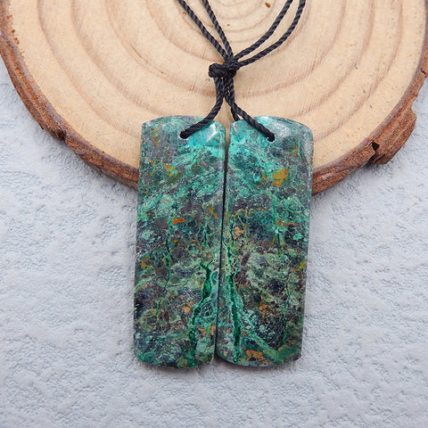 用于制作耳环的长方形 Chrysocolla 耳环石一对，38x10x5mm，9.4g