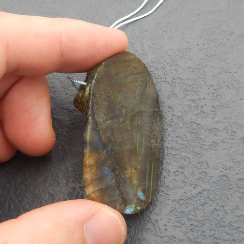 Natural Labradorite Carved tiger Pendant Bead 54x32x15mm, 28.9g