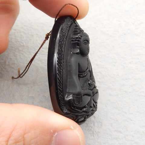 Natural Obsidian Carved Buddha Pendant Bead 48*36*13mm, 26.6g