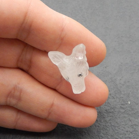 Natural White Quartz Carved wolf head Pendant Bead 23*17*10mm, 4.1g