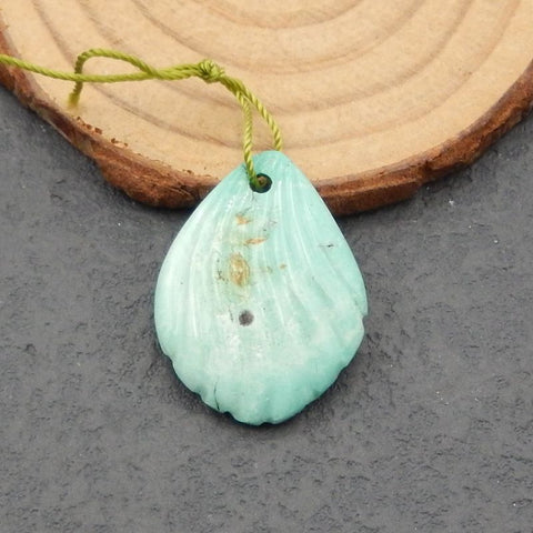 Perle pendentif en pierre gemme turquoise sculptée, 28x21x7mm, 4.86g