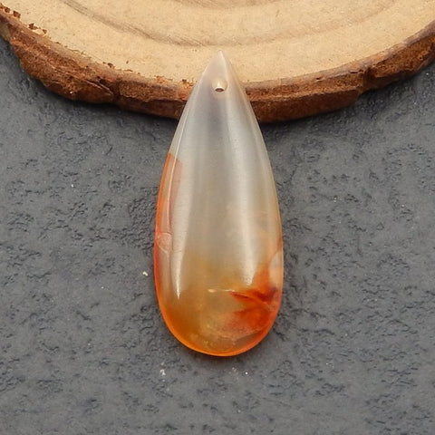 Perle pendentif en agate rouge, 28x11x4mm, 2.0g