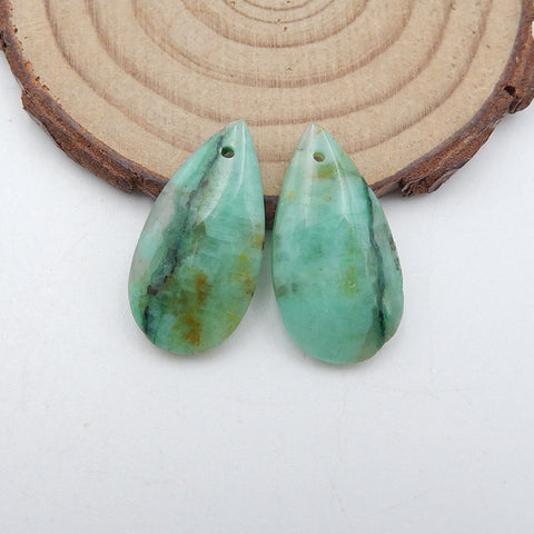 天然 Chrysocolla 宝石耳环一对，28x15x5mm 6.5g