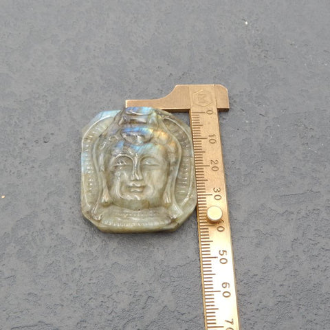 Cabochon de sculpture de pierres précieuses de Bouddha en labradorite sculptée, vente du Nouvel An !, 43x36x10 MM, 24.8G