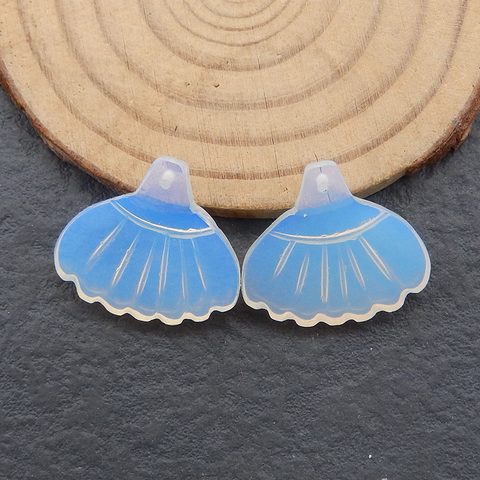 Carved Opalite Gemstone Earring Beads, Gemstone Earring Pair, 19x22x4mm,4.7g