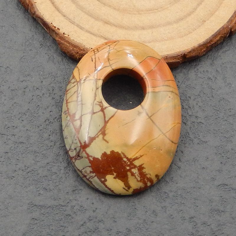 Red Creek Jasper Pendant Bead, Pendentif grand trou, 37x32x7mm, 12.5g