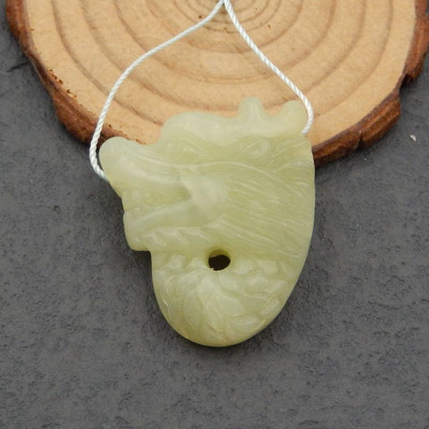 Natural Lemon Jade Carved dragon Pendant Bead 36x31x10mm, 15.0g