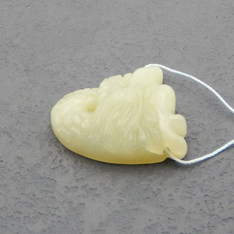 Natural Lemon Jade Carved dragon Pendant Bead 36x31x10mm, 15.0g