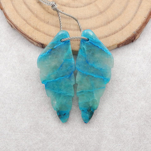 Natural Carved Chrysocolla Gemstone Leaf Earring Beads,34x14x4mm,6g