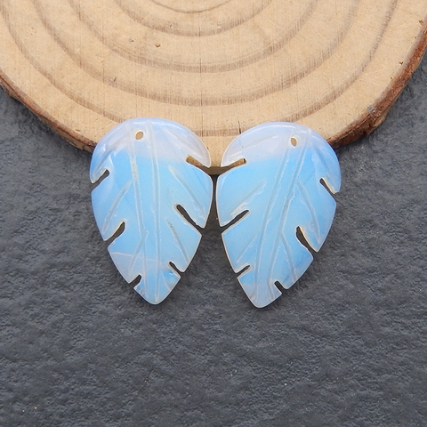 Opalite Carved Leaf Shape Earring Beads, 24x15x3mm, 3.2g