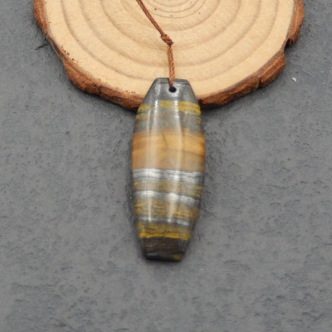 Perle pendentif œil de tigre en fer naturel, 42 x 16 x 6 mm, 8,7 g