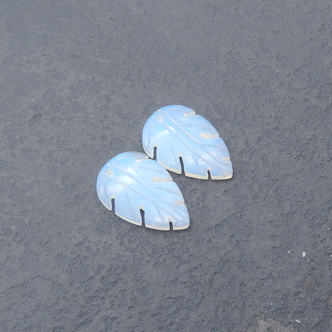 Opalite Carved Leaf Shape Earring Beads, 24x15x3mm, 3.2g