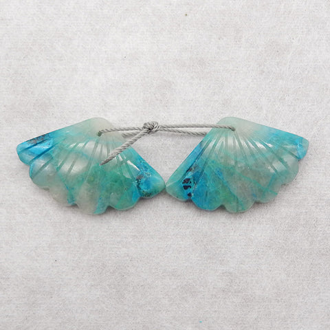 Natural Carved Chrysocolla Gemstone Leaf Earring Beads,20x32x5mm,8.4g