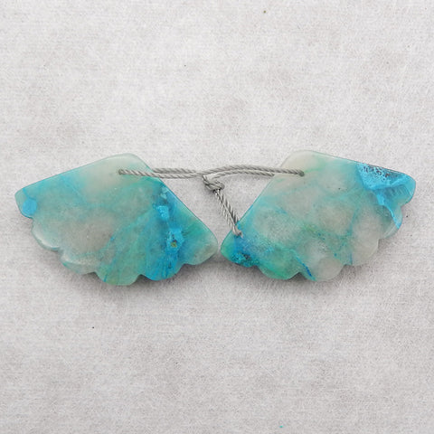 Natural Carved Chrysocolla Gemstone Leaf Earring Beads,20x32x5mm,8.4g