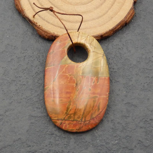 Perle pendentif en pierre gemme naturelle Red Creek Jasper, pendentif grand trou, 50x31x7mm, 16.2g