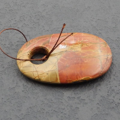 Perle pendentif en pierre gemme naturelle Red Creek Jasper, pendentif grand trou, 50x31x7mm, 16.2g