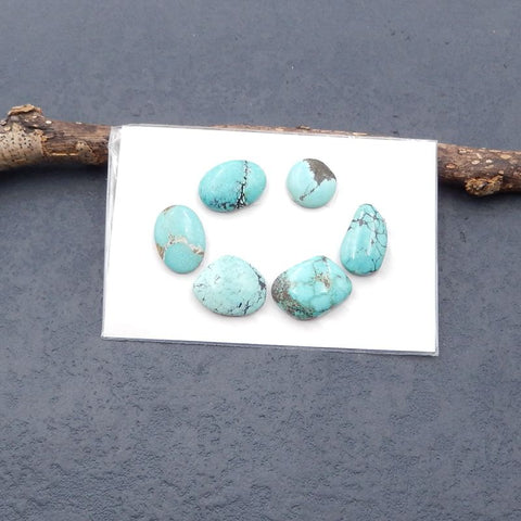 6 PCS Natural Turquoise Cabochons 10*10*3mm, 15*10*4mm 6g