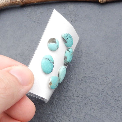 6 PCS Natural Turquoise Cabochons 10*10*3mm, 15*10*4mm 6g