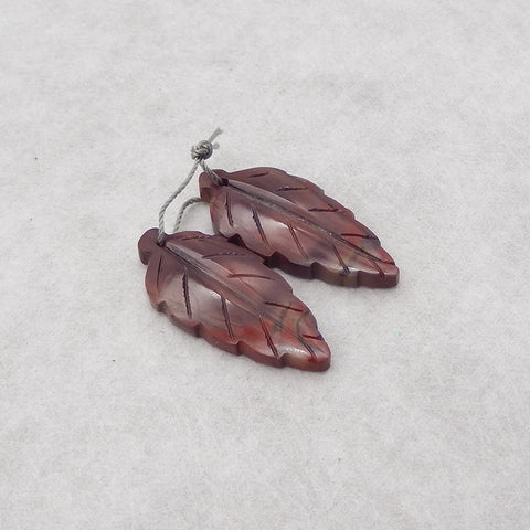 Carved Natural Multi-Color Picasso Jasper Leaf Gemstone Earring Beads,Carved Gemstone Earring Pair,Handmade Jewelry,35x16x5mm,7.1g