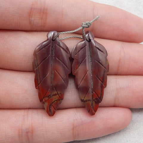 Carved Natural Multi-Color Picasso Jasper Leaf Gemstone Earring Beads,Carved Gemstone Earring Pair,Handmade Jewelry,35x16x5mm,7.1g