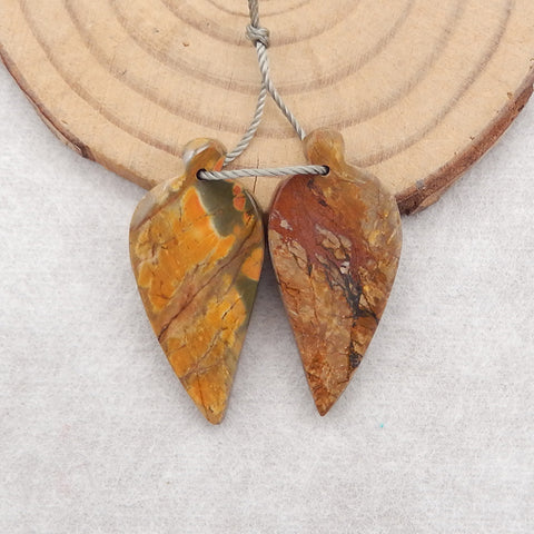 Carved Natural Multi-Color Picasso Jasper Leaf Gemstone Earring Beads,Carved Gemstone Earring Pair,Handmade Jewelry,29x14x4mm,4.2g