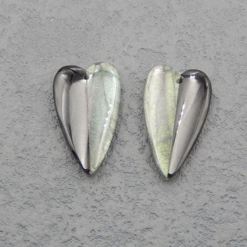 Labradorite naturelle, paire de boucles d'oreilles cœur collé en obsidienne, 26 x 15 x 4 mm, 5,3 g