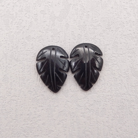 Natural Obsidian Gemstone Carved Leaf Shape Earring Beads, Semi Precious Stone,Jewelry DIY Making,Gemstone Wholesale,24x17x4mm,4.3g