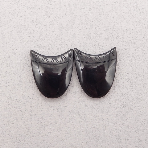 Carved Natural Obsidian Gemstone Double Hole Earring Beads, Semi Precious Stone,Gemstone Wholesale,28x24x5mm,9.6g