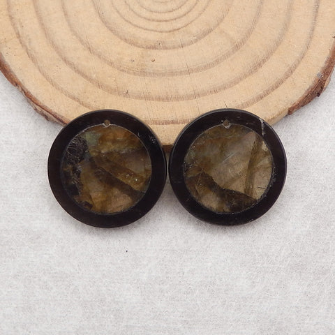 Natural Flash Labradorite and Obsidian Intarsia Round Gemstone Earring Beads,Popular Earring Pair,20x3mm,4.2g