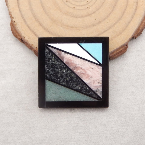 Obdisian,Green Aventurine,Yellow Turquoise,Turquoise, Argentina Rhodochrosite,Jasper Intarsia Cabochon,30x30x3mm,7g