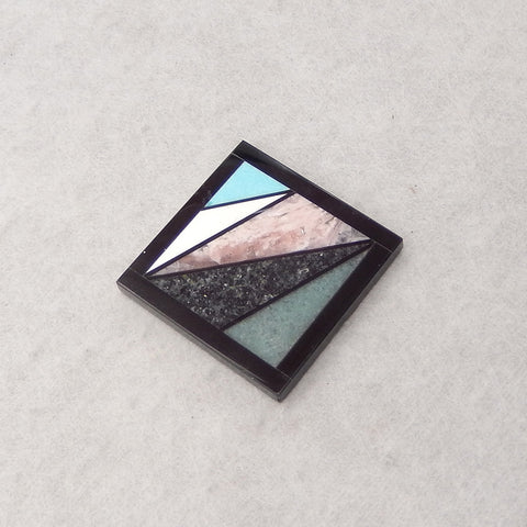 Obdisian,Green Aventurine,Yellow Turquoise,Turquoise, Argentina Rhodochrosite,Jasper Intarsia Cabochon,30x30x3mm,7g