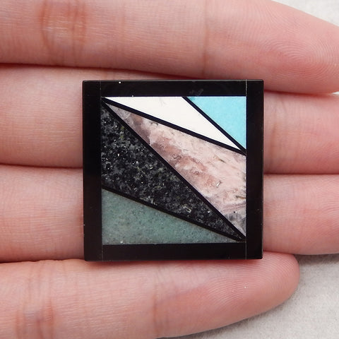 Obdisian,Green Aventurine,Yellow Turquoise,Turquoise, Argentina Rhodochrosite,Jasper Intarsia Cabochon,30x30x3mm,7g