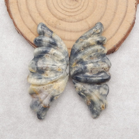 Carved Natural Ocean Jasper Wings Cabochons Paired,46x20x4mm,11.9g