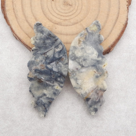 Carved Natural Ocean Jasper Wings Cabochons Paired,46x20x4mm,11.9g