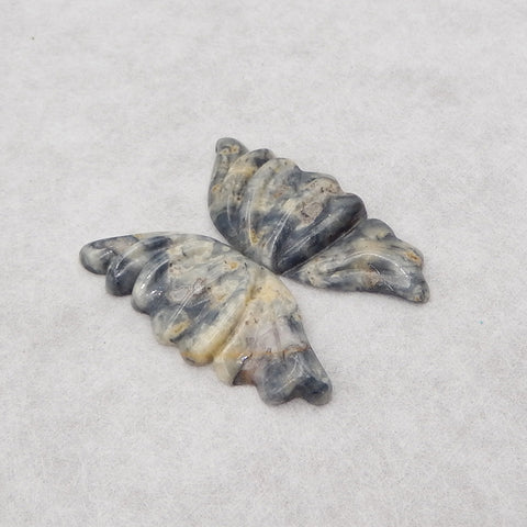 Carved Natural Ocean Jasper Wings Cabochons Paired,46x20x4mm,11.9g