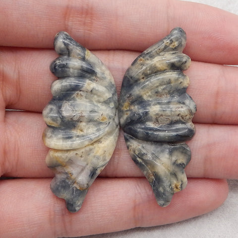 Carved Natural Ocean Jasper Wings Cabochons Paired,46x20x4mm,11.9g