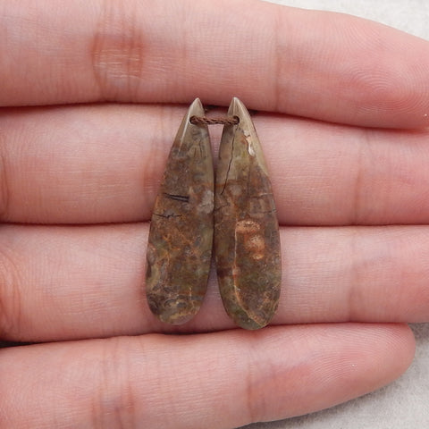 Natural Stone Mushroom Jasper Gemstone Earring Beads, Drilled Stone Earring Pair, 33x9x4mm, 3.4g