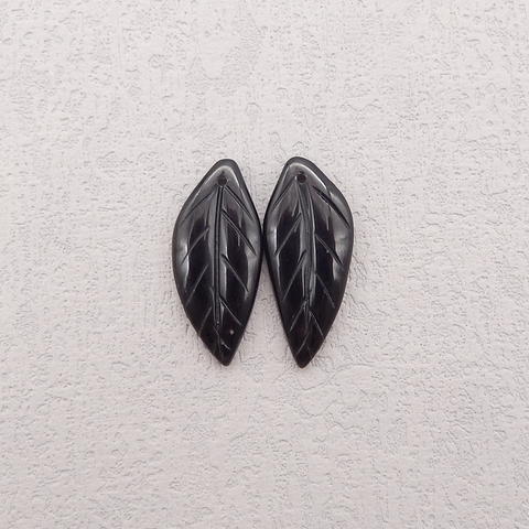 Natural Obsidian Gemstone Carved Leaf Shape Earring Beads, Semi Precious Stone,Gemstone Wholesale,23x12x4mm,3.5g