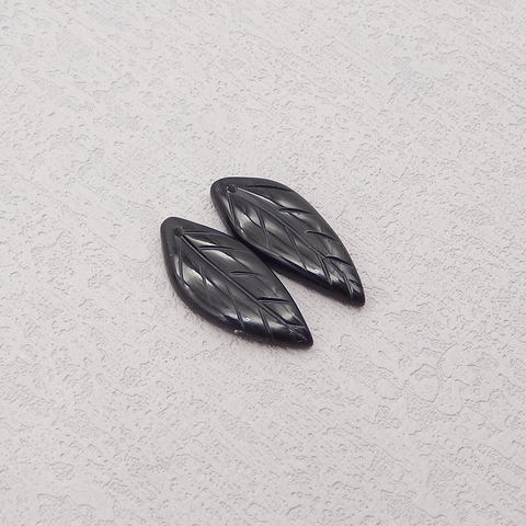 Natural Obsidian Gemstone Carved Leaf Shape Earring Beads, Semi Precious Stone,Gemstone Wholesale,23x12x4mm,3.5g