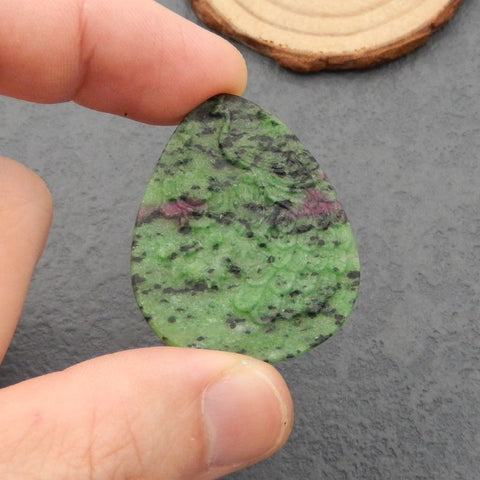 Natural Ruby And Zoisite Carved peacock Cabochon 42x35x4mm, 10.8g