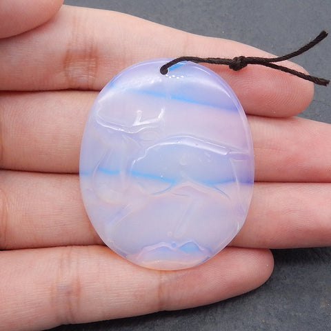 New! Carved Opalite Deer Shape Gemstone Pendant Bead, Popular pendant, Best Gift, 44x36x6mm, 13.7g