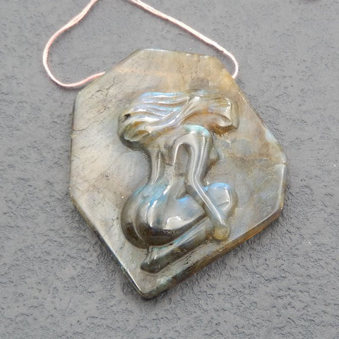 Labradorite Gemstone Pendant Bead, Labradorite Beauty Pendant, Handcarved Labradorite Pendant, Artistry Gemstone Pendant, 60x50x9mm