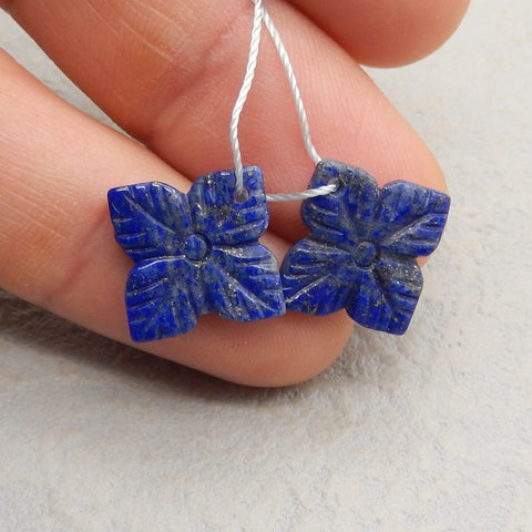 Natural Lapis Lazuli Carved flower Earring Beads 23x23x3mm, 3.4g