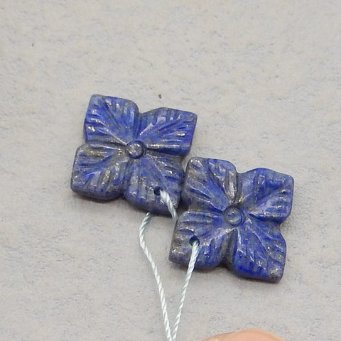 Natural Lapis Lazuli Carved flower Earring Beads 23x23x3mm, 3.4g