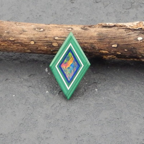 Intarsia of Opal and Malachite Cabochon 16x9x2mm, 0.7g