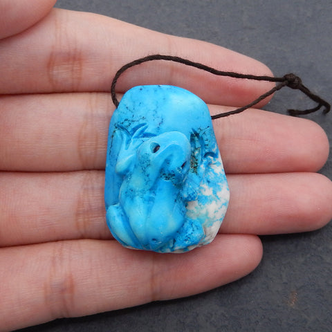 Carved Howlite Frog Gemstone Pendant Bead, Popular Stone Animal Pendant For Necklace, 35x26x18mm, 18.9g