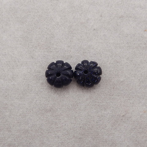 1 Pair Carved Natural Blue Sand Sun Sitara  Flower Gemstone Earring Beads, Jewelry DIY Making, 15x5mm, 1.8g